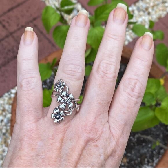Sterling Silver Cascading Flowers Ring, Statement Ring, Silver Ring, Boho Ring - Picture 3 of 7